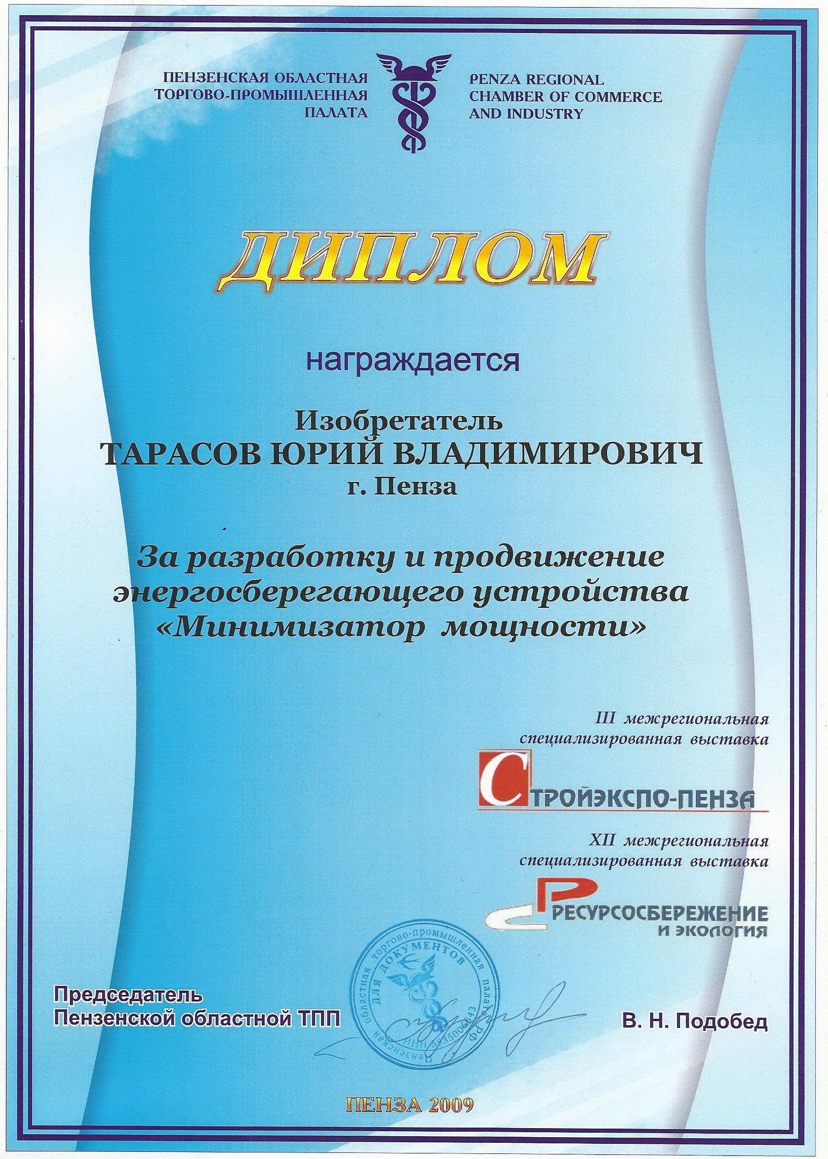 Диплом минимизатор Пенза 2009